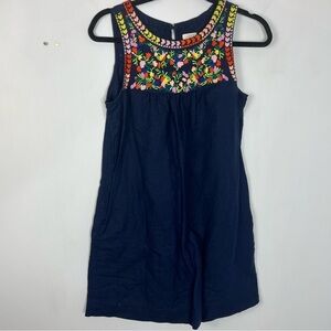 J. Crew Size 0 Navy Blue Mini Shift Embroidered Dress